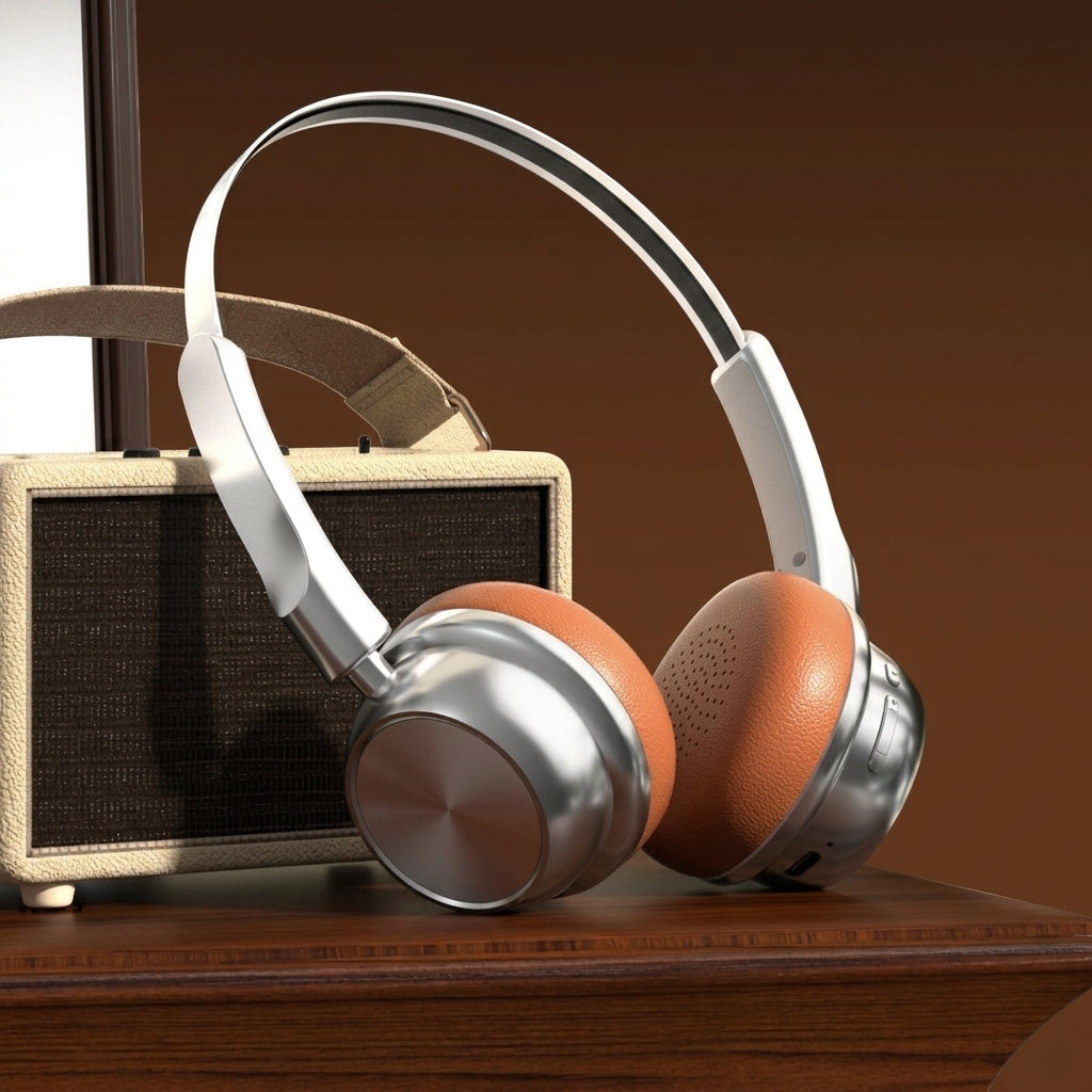 Retro Style Bluetooth On-Ear Headphones Beige with Wired Connection