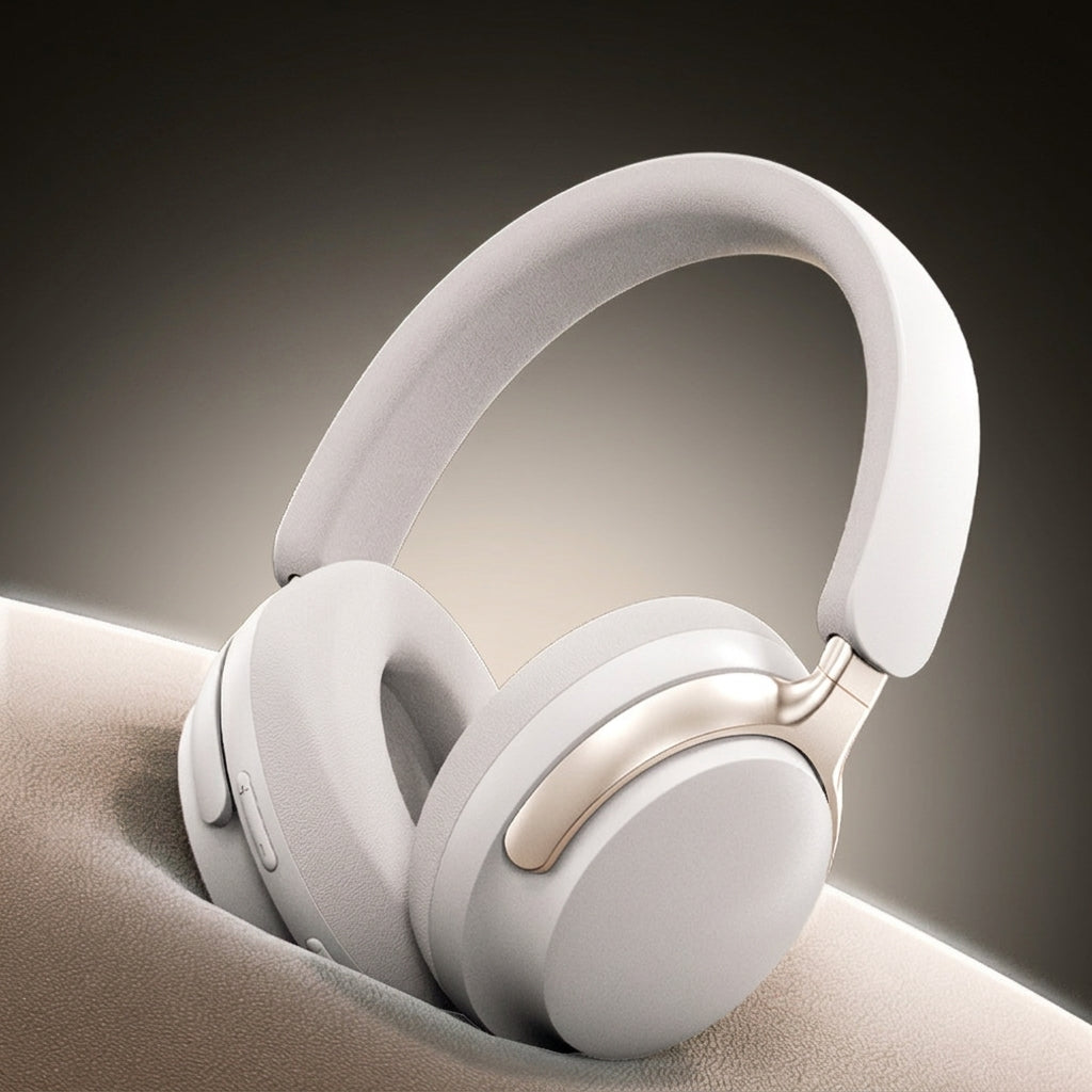 White Khaki Wireless Over-Ear Headphones with Foldable Design