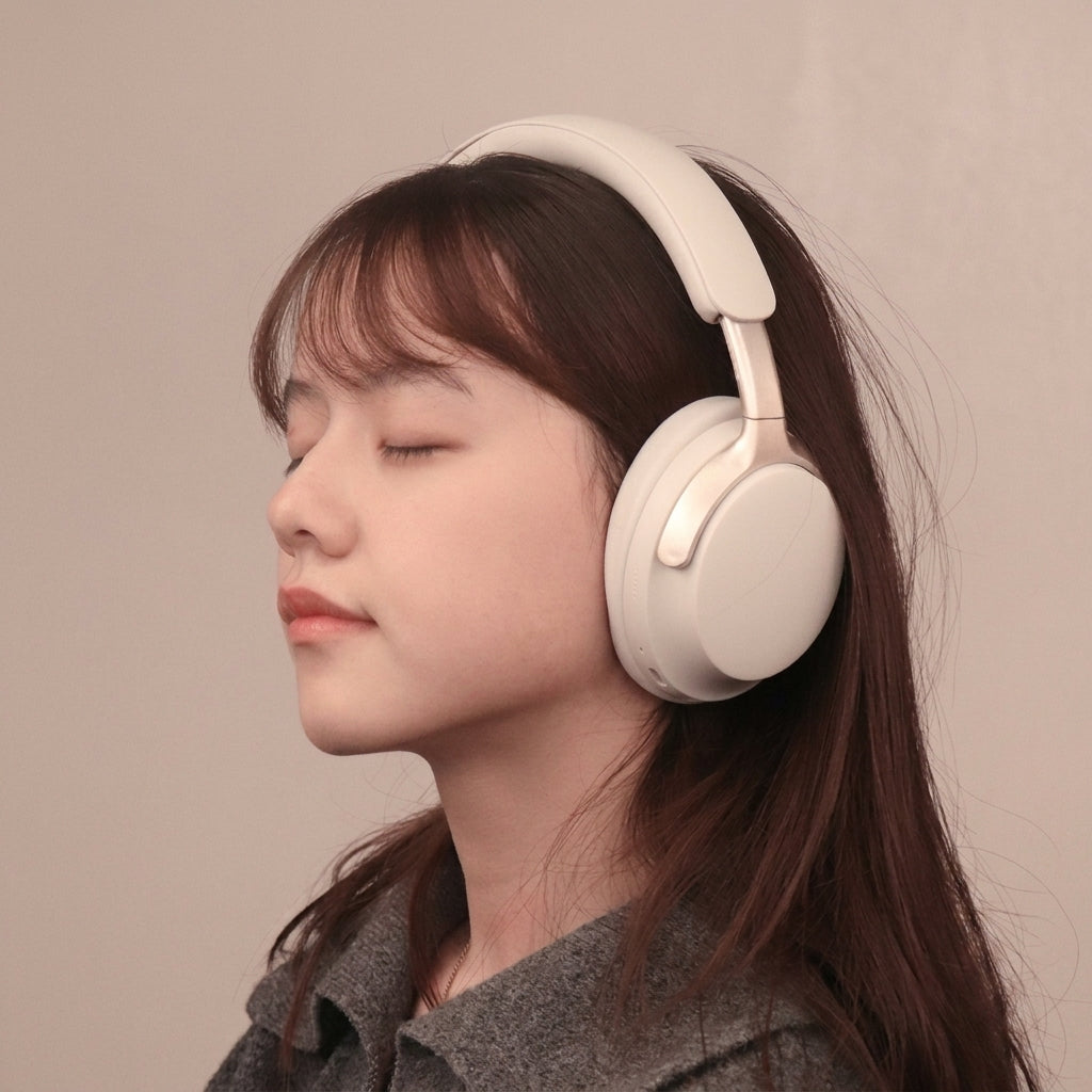White Khaki Wireless Over-Ear Headphones with Foldable Design