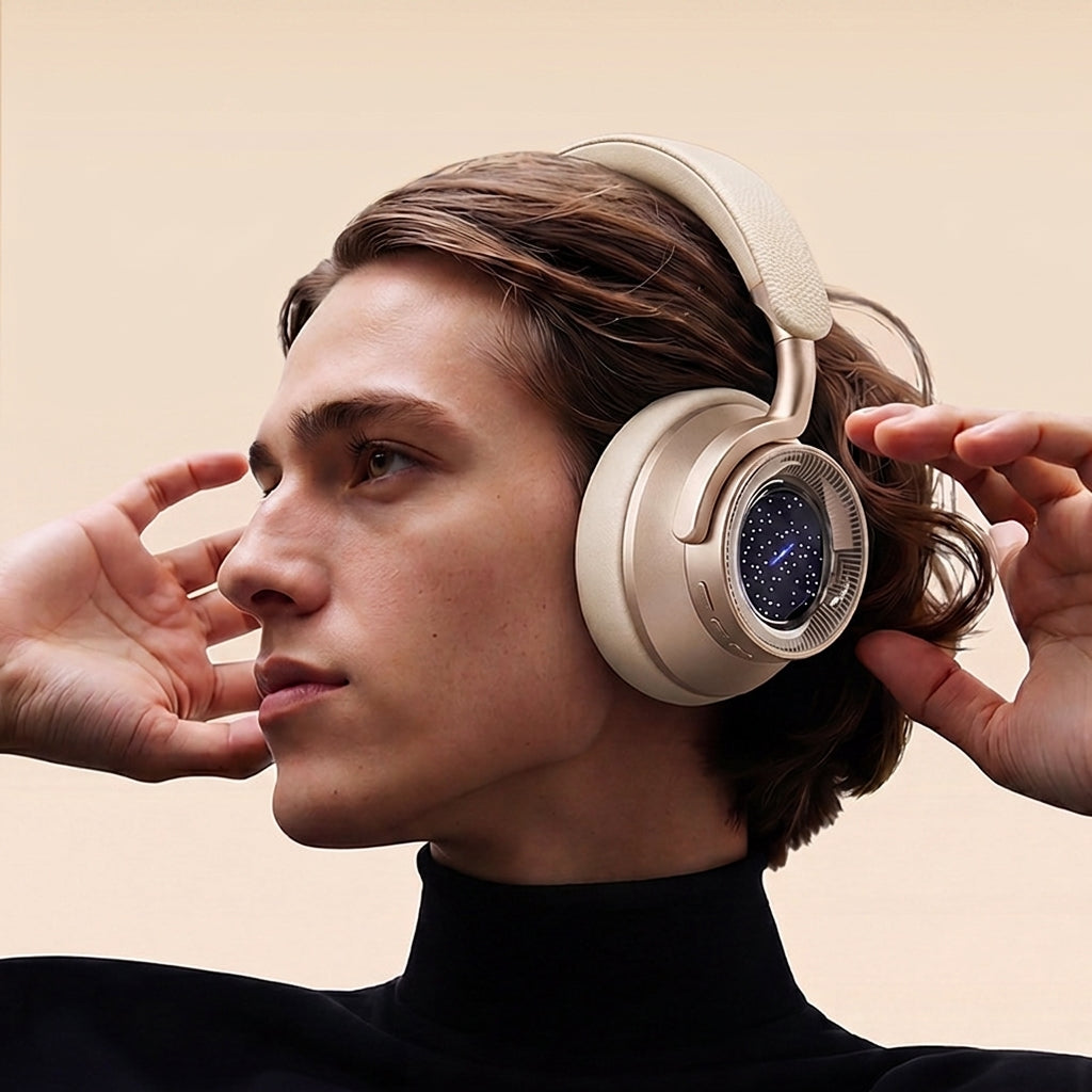 Active Noise Cancelling Wireless Over-Ear Headphones with Decorative LED Panel