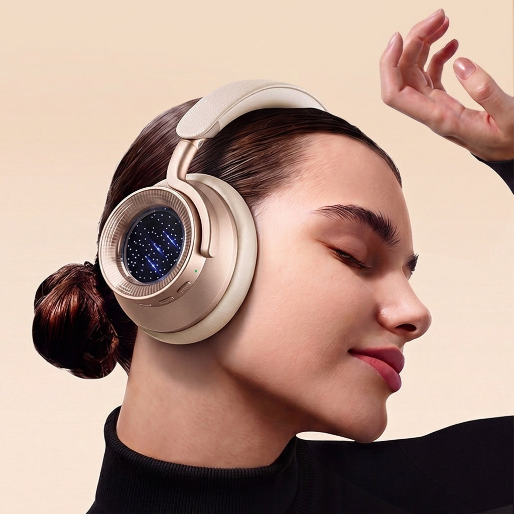 Active Noise Cancelling Wireless Over-Ear Headphones with Decorative LED Panel