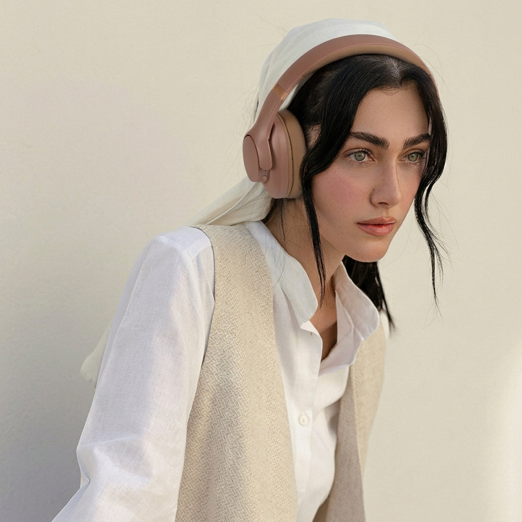 Khaki Wireless Over-Ear Headphones with Active Noise Cancellation