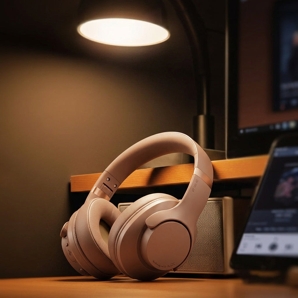 Khaki Wireless Over-Ear Headphones with Active Noise Cancellation
